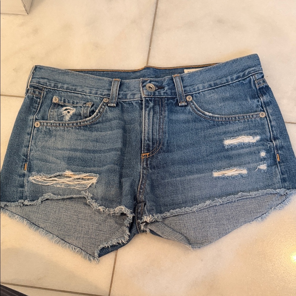 rag & bone Distressed Blue Denim Cutoff Shorts in Johny Wash Size 25